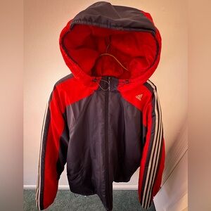 Adidas Insulated Parka 2-XL Hooded 3 Stripes Snowboard Navy Blue Red Vintage